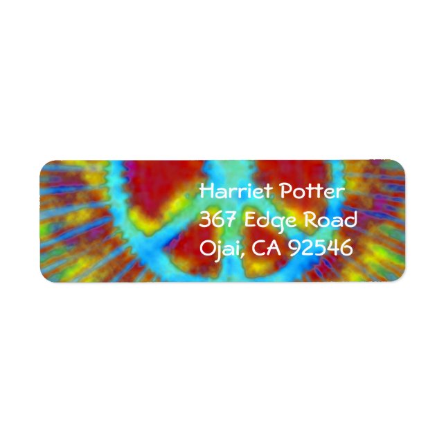 Abstract Psychedelic Tie-Dye Peace Sign Return Address Label (Front)