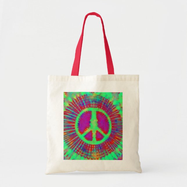 Abstract Psychedelic Tie-Dye Peace Sign Tote Bag (Front)
