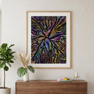 Abstract Psychedelic Wavy Lines Vibrant Rainbow Poster