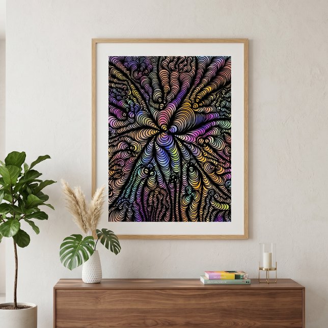 Abstract Psychedelic Wavy Lines Vibrant Rainbow Poster (Creator Uploaded)