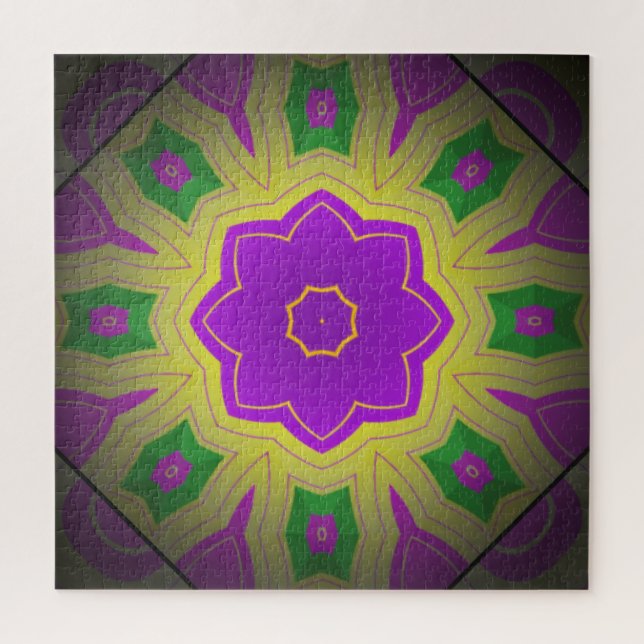 Abstract Psychedelic Yellow Mauve & Green Mandala Jigsaw Puzzle (Vertical)