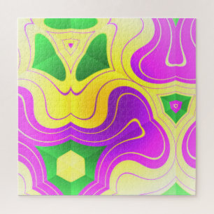 Abstract Psychedelic Yellow Mauve & Green Pattern Jigsaw Puzzle