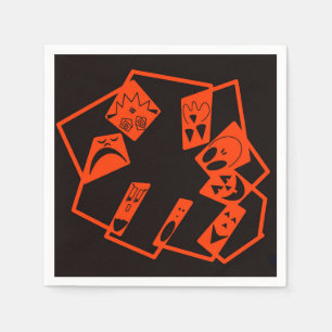 Abstract, pumpkin faces on black, Halloween Napkin