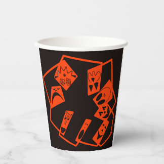 Abstract, pumpkin faces on black, Halloween Paper Cups