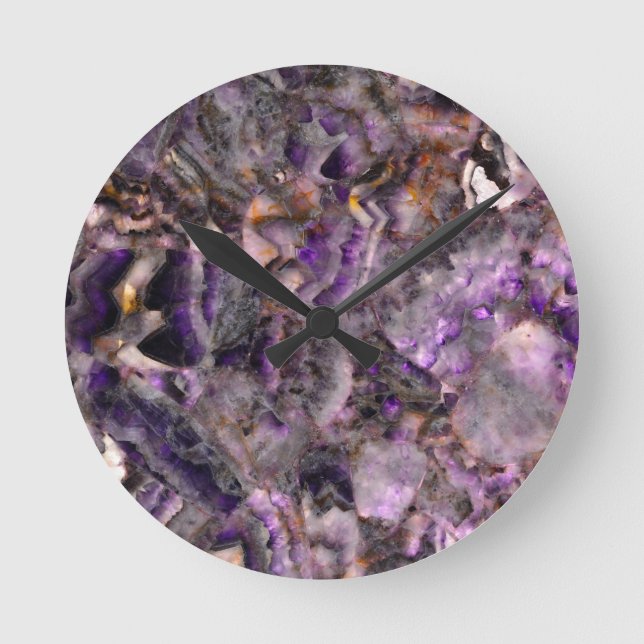 Abstract purple amethyst quartz marble granite  round clock (Front)