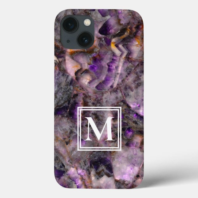 Abstract purple amethyst quartz marble monogram Case-Mate iPhone case (Back)