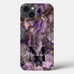 Abstract purple amethyst quartz marble monogram iPhone 13 case