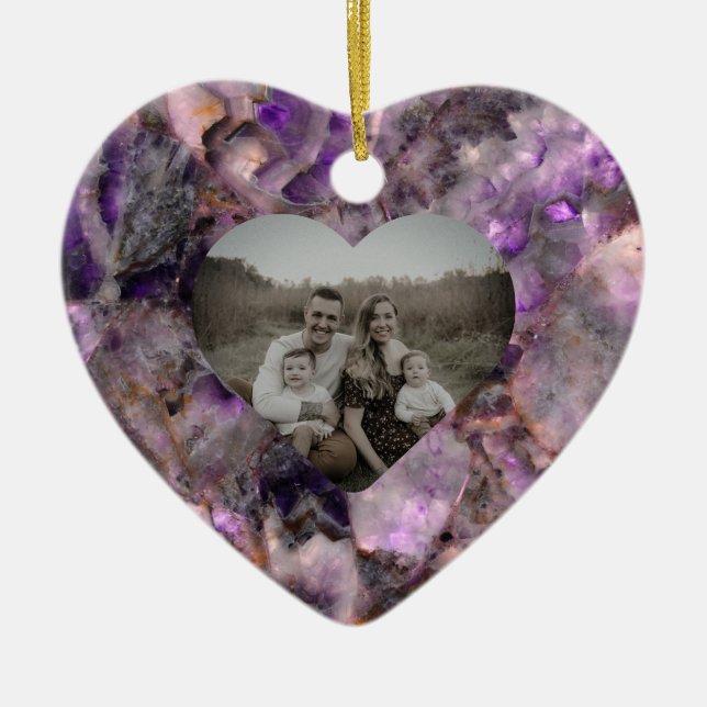 Abstract purple Amethyst Quartz marble stone  Ceramic Ornament (Front)