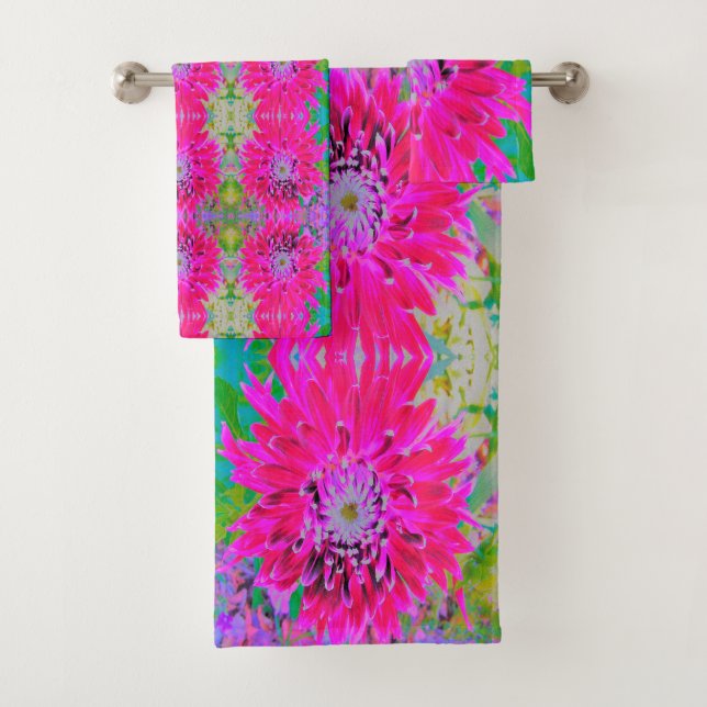 Abstract Purple and Blue Hydrangea with Magenta Bath Towel Set (Insitu)