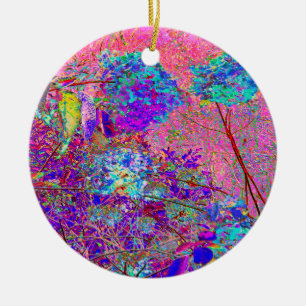 Abstract Purple and Blue Hydrangea with Magenta Ceramic Ornament