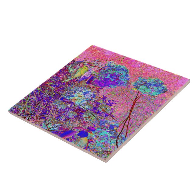 Abstract Purple and Blue Hydrangea with Magenta Ceramic Tile (Side)
