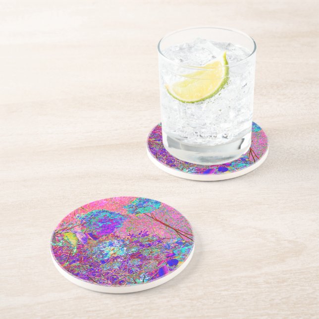 Abstract Purple and Blue Hydrangea with Magenta Coaster (Side)