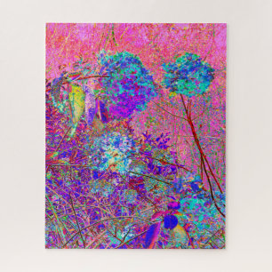 Abstract Purple and Blue Hydrangea with Magenta Jigsaw Puzzle