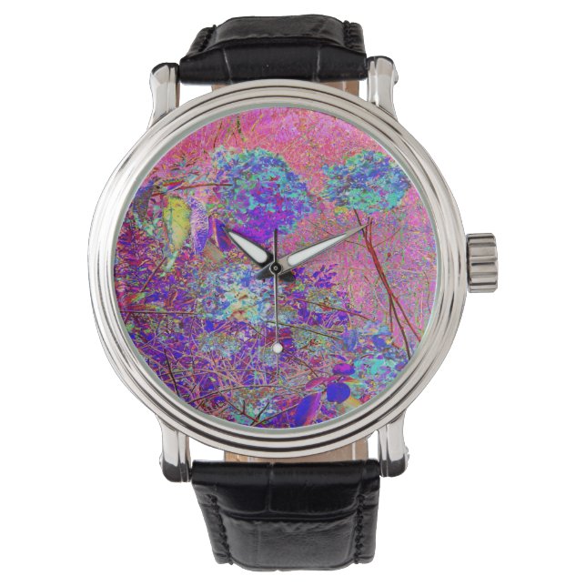 Abstract Purple and Blue Hydrangea with Magenta Watch (Front)