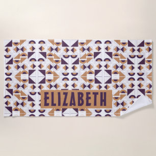 abstract Purple and gold Pattern custom name Beach Towel