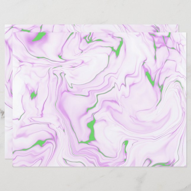 Abstract Purple And Green Marble Scrapbook Paper (Front/Back)