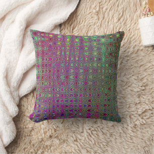 Abstract Purple and Green Retro Boomerang Waves Cushion