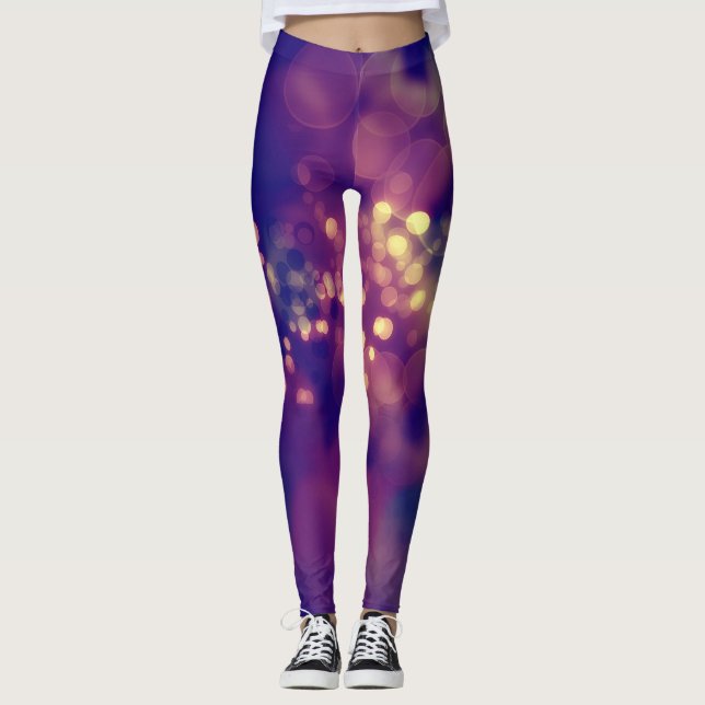 Abstract Purple and Pink Bokeh Patterned Leggings (Front)