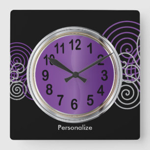 Abstract Purple and Silver Metallic Design Square Wall Clock