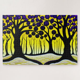 Abstract Purple and Yellow Forest Paradise Land Jigsaw Puzzle
