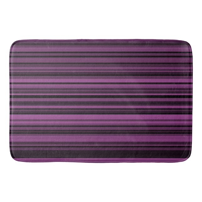 Abstract Purple Black Stripes Bath Mat (Front)
