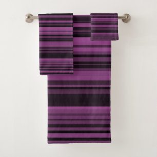 Abstract Purple Black Stripes Bath Towel Set