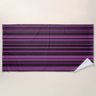 Abstract Purple Black Stripes Beach Towel