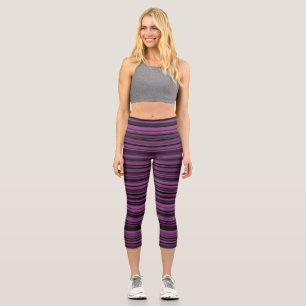 Abstract Purple Black Stripes Capri Leggings