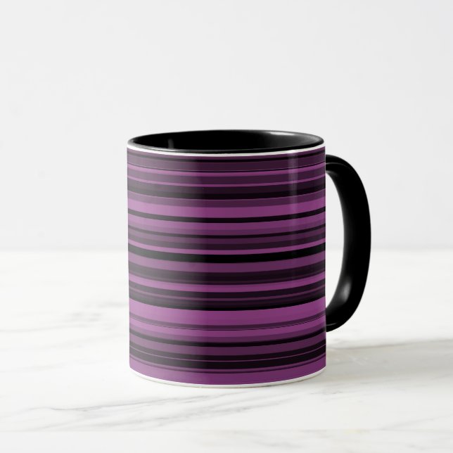 Abstract Purple Black Stripes Mug (Front Right)