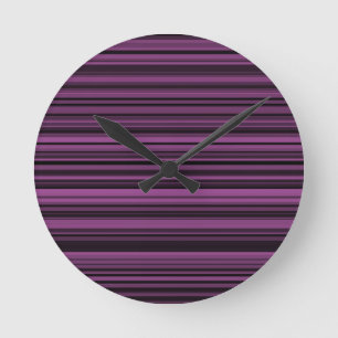 Abstract Purple Black Stripes Round Clock