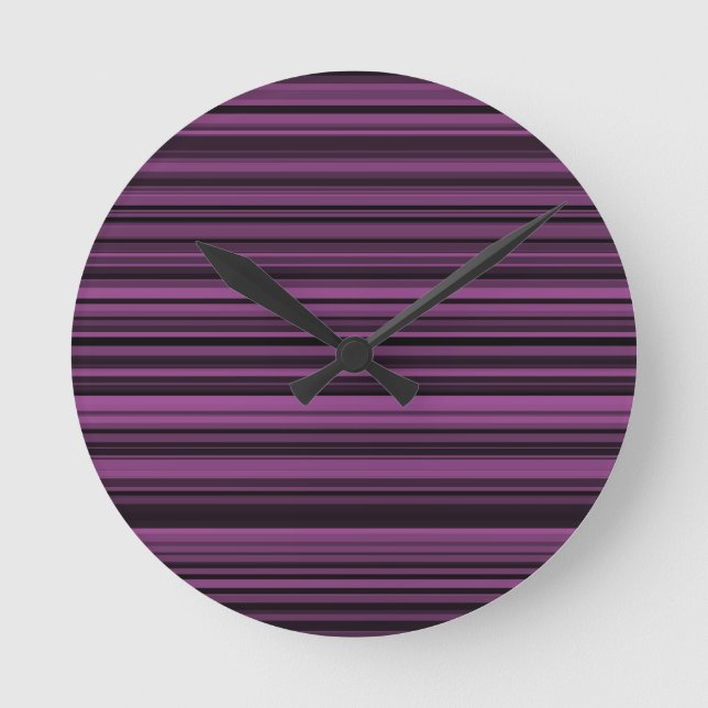 Abstract Purple Black Stripes Round Clock (Front)