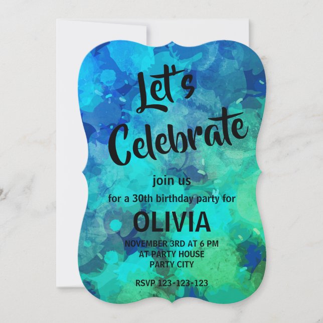 Abstract Purple Blue Alcohol Ink 30th Birthday Invitation (Front)