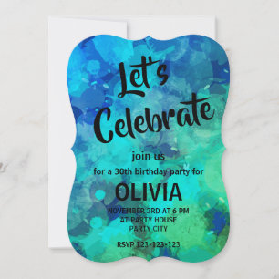 Abstract Purple Blue Alcohol Ink 30th Birthday Invitation