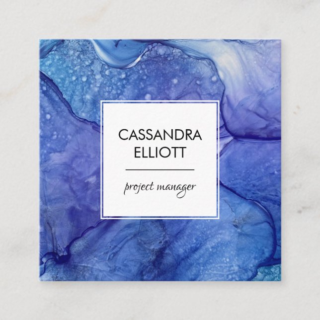 Abstract Purple & Blue Alcohol Ink Liquid Art Square Business Card (Front)