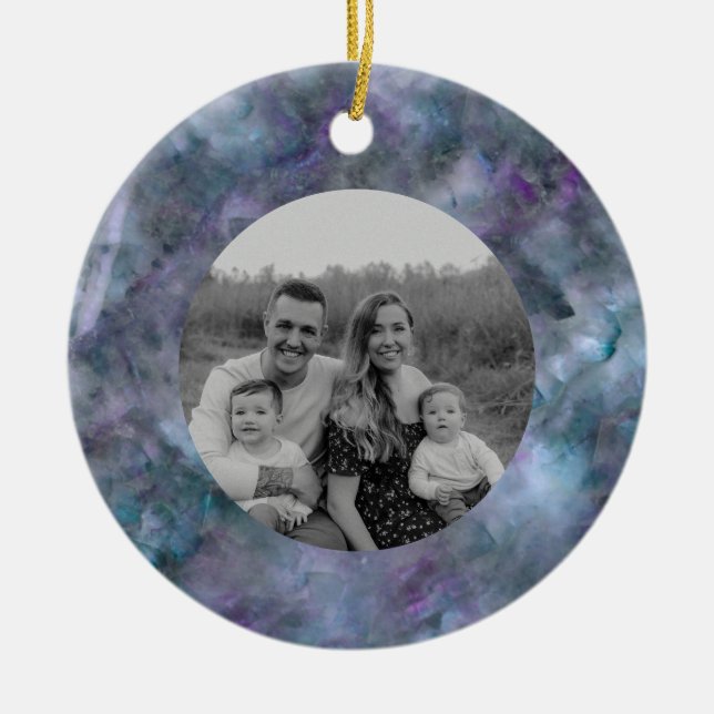 Abstract purple blue teal quartz marble granite   ceramic ornament (Front)