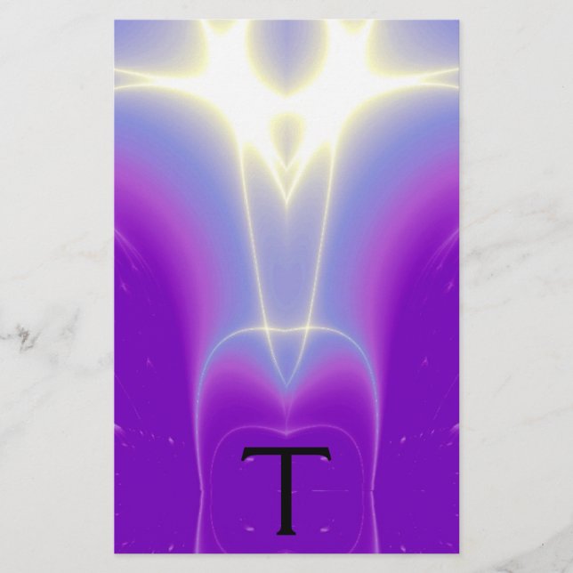 ABSTRACT PURPLE BLUE WHITE LIGHT WAVES MONOGRAM STATIONERY (Front)