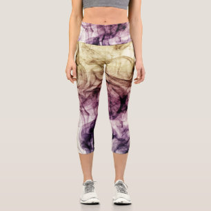 Abstract Purple Brown Smoky Dust Capri Leggings