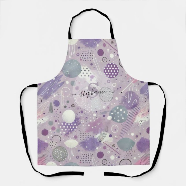 Abstract Purple Circles with Paint Strips Accents Apron (Front)