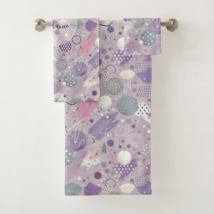 Abstract Purple Circles with Paint Strips Accents Bath Towel Set