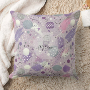 Abstract Purple Circles with Paint Strips Accents Cushion