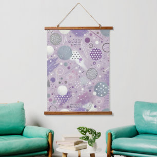 Abstract Purple Circles with Paint Strips Accents Hanging Tapestry