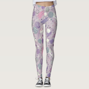Abstract Purple Circles with Paint Strips Accents Leggings