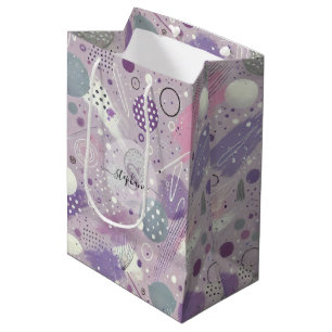 Abstract Purple Circles with Paint Strips Accents Medium Gift Bag
