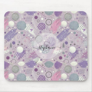 Abstract Purple Circles with Paint Strips Accents Mouse Pad