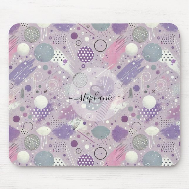 Abstract Purple Circles with Paint Strips Accents Mouse Pad (Front)