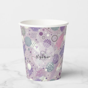 Abstract Purple Circles with Paint Strips Accents Paper Cups