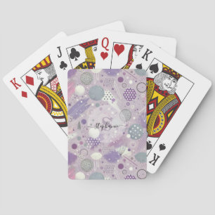 Abstract Purple Circles with Paint Strips Accents Playing Cards