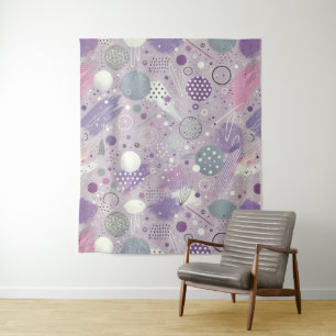 Abstract Purple Circles with Paint Strips Accents Tapestry