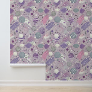 Abstract Purple Circles with Paint Strips Accents Wallpaper