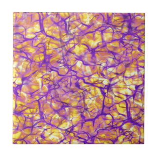 Abstract Purple Circuits on Yellow Ceramic Tile